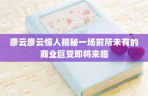 廖云廖云惊人揭秘一场前所未有的商业巨变即将来临