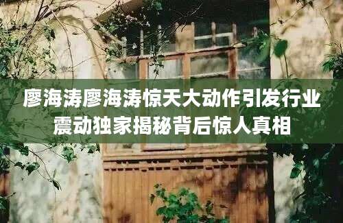 廖海涛廖海涛惊天大动作引发行业震动独家揭秘背后惊人真相