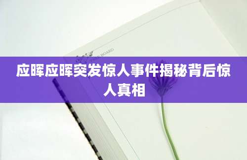 应晖应晖突发惊人事件揭秘背后惊人真相