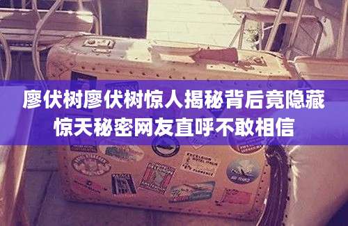廖伏树廖伏树惊人揭秘背后竟隐藏惊天秘密网友直呼不敢相信